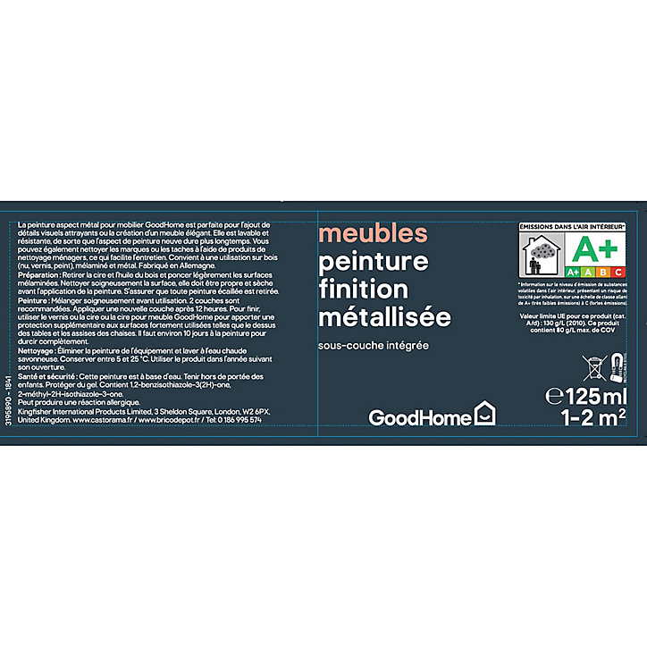 Peinture de rénovation meubles GoodHome Coachella métallisé 125ml