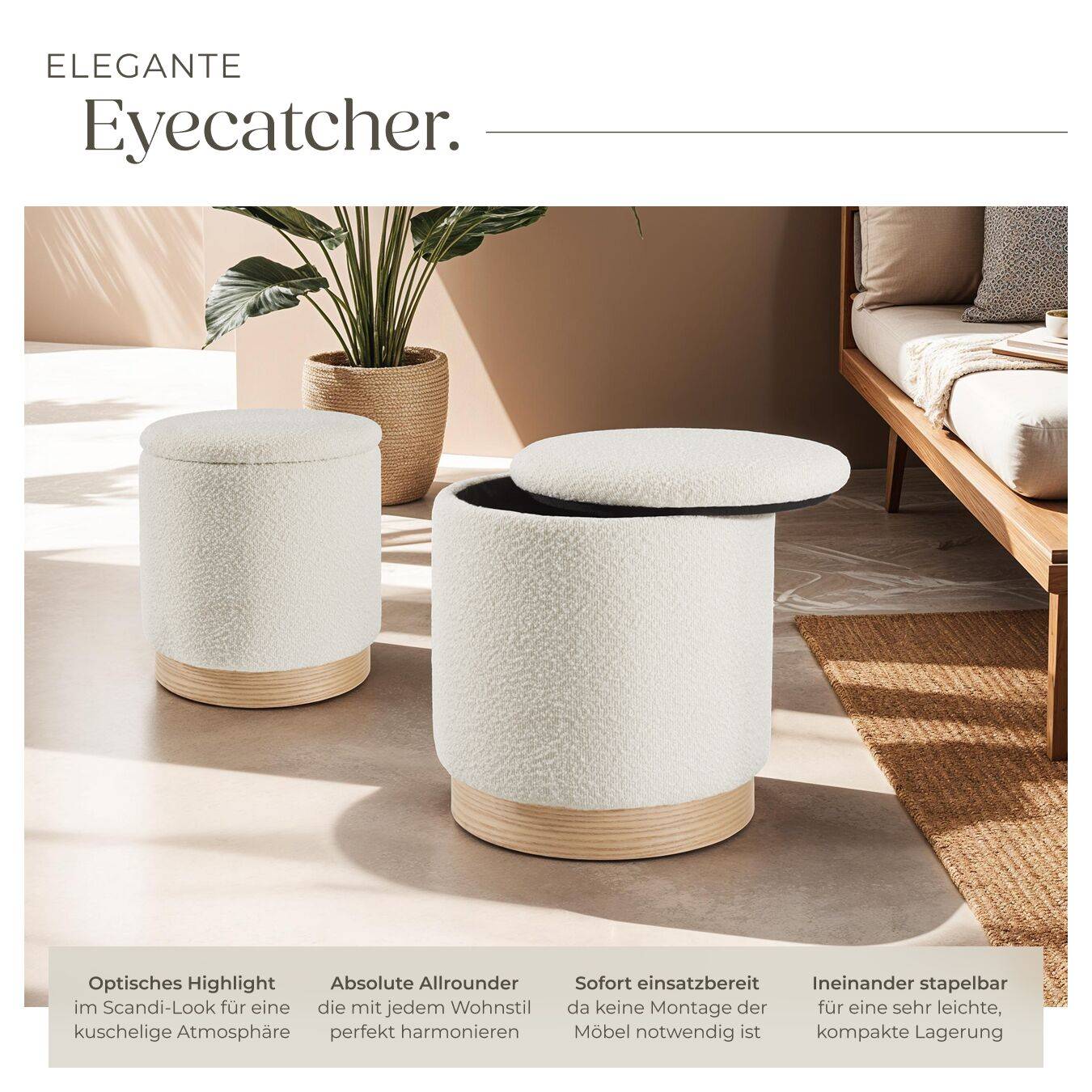 2er Set Sitzhocker mit Stauraum Orchide