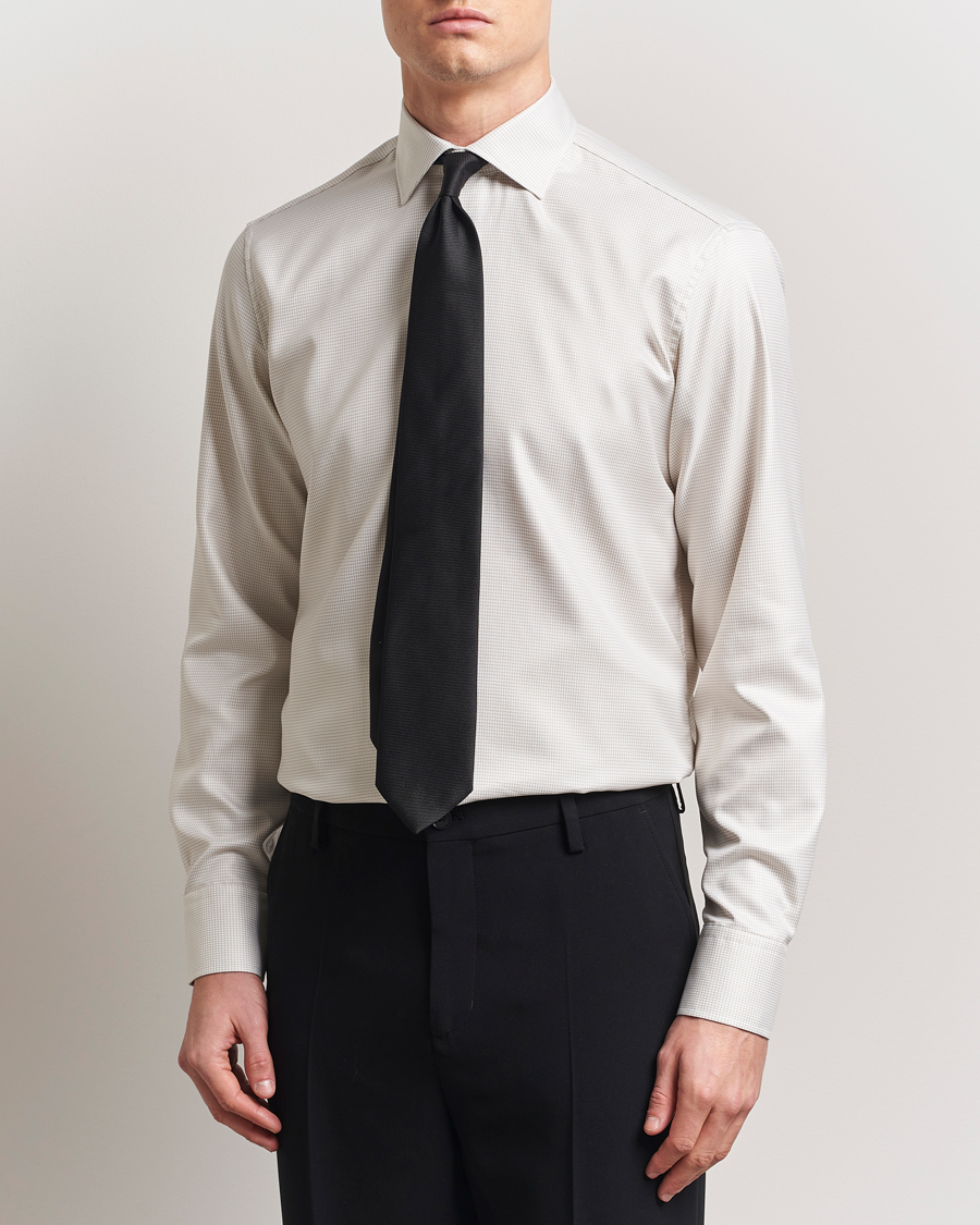 Stenströms Fitted Body Small Houndstooth Shirt Beige