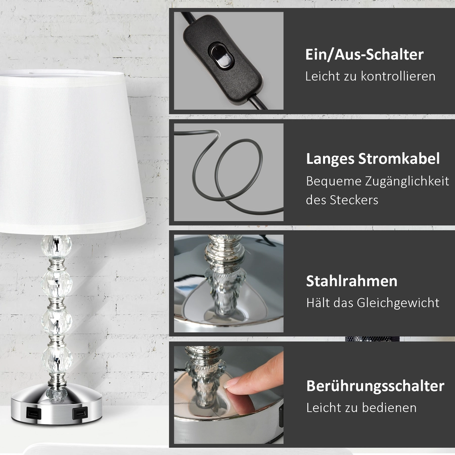 HOMCOM Tischlampe mit Kristalloptik bunt