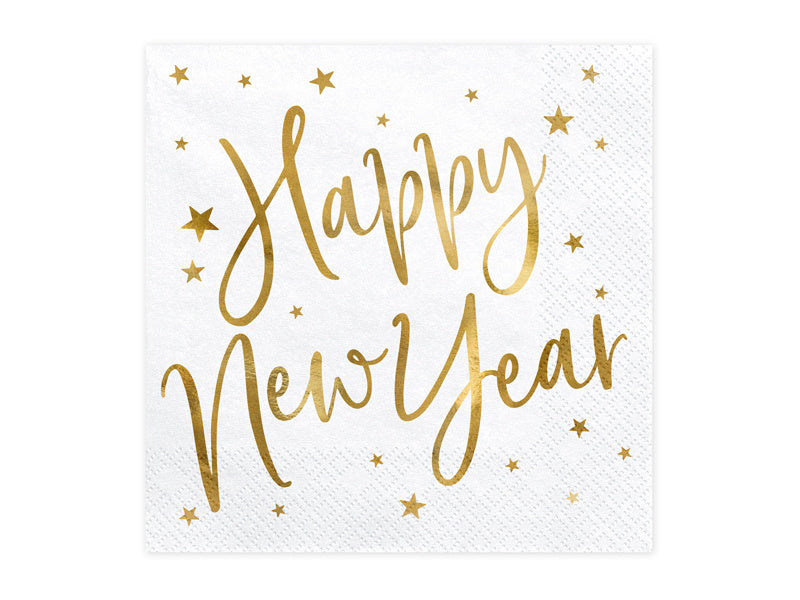 Happy New Year Servetten Wit 33cm 20st