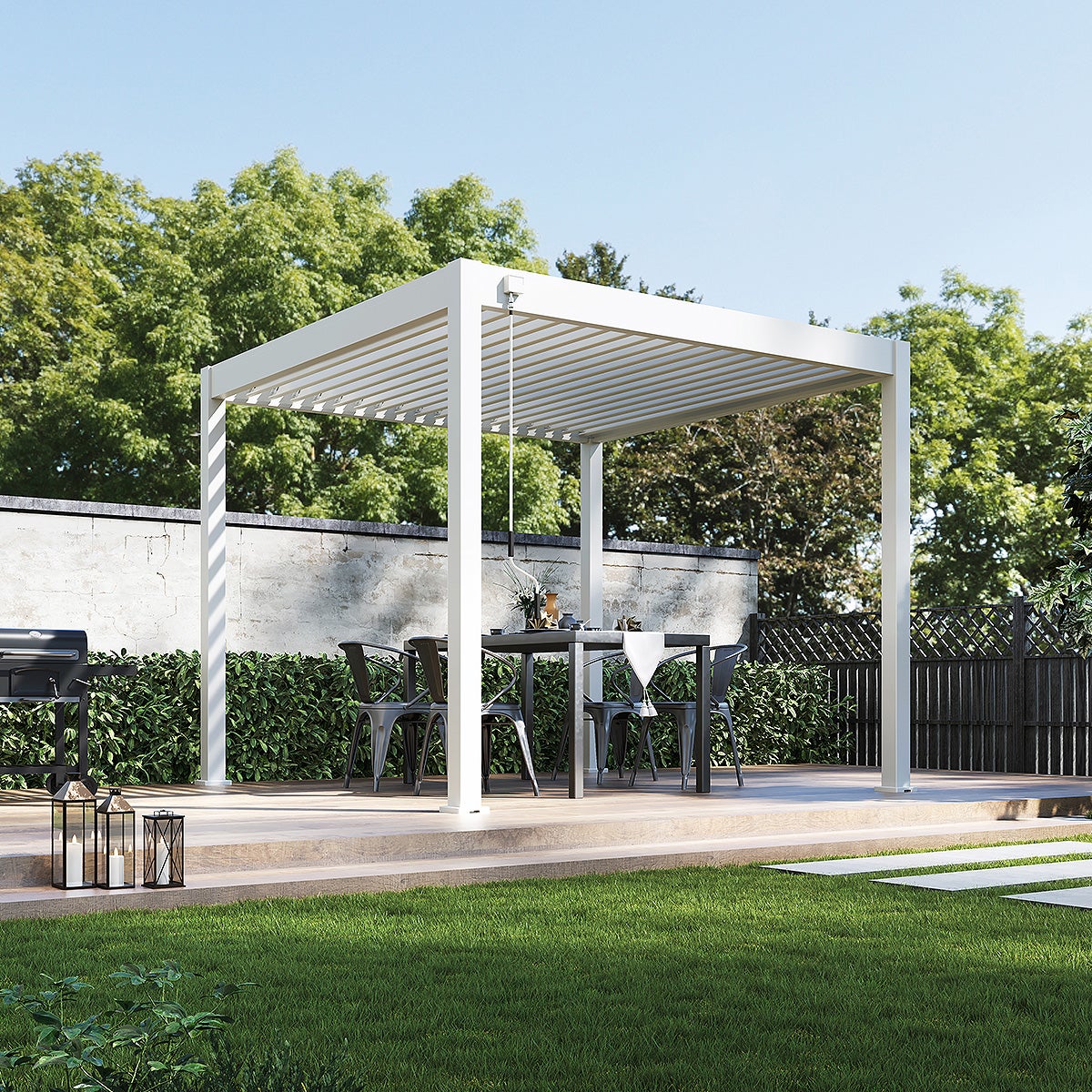 Weide Classic Aluminium-Staal Paviljoen 3 x 3 M Witte Pergola Vrijstaand met Paaldikte 11,6 cm x 11,6 cm