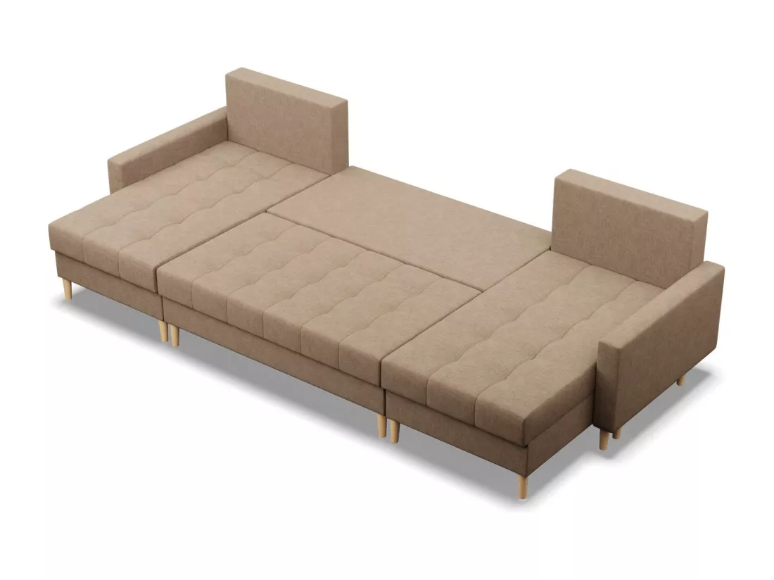 Canapé d'angle en U avec fonction sommeil, 2 méridiennes, Brun