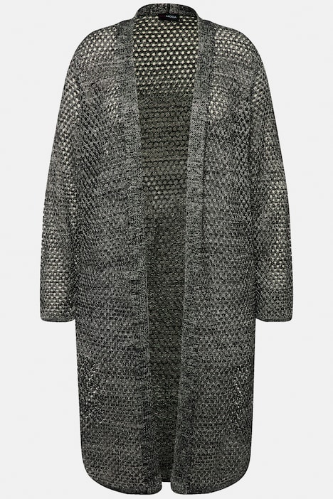 Long-Strickjacke, Ajourstrick, Metallic-Effekt, Langarm