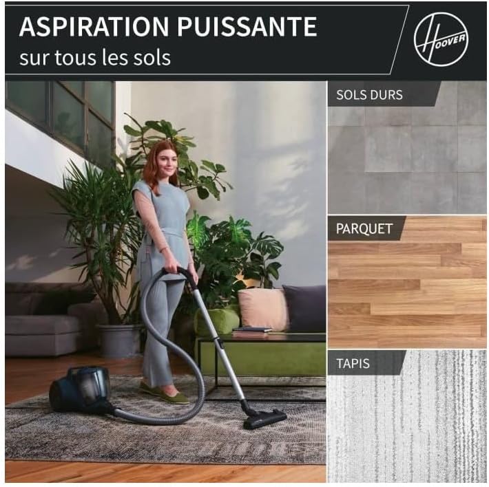 Hoover HP1 Staubsauger ohne Beutel, kompakt und leistungsstark, Schlitten mit Kabel, leicht, EPA-Filter, 2-l-Tank, integriertes Zubehör [HP110HM 011]