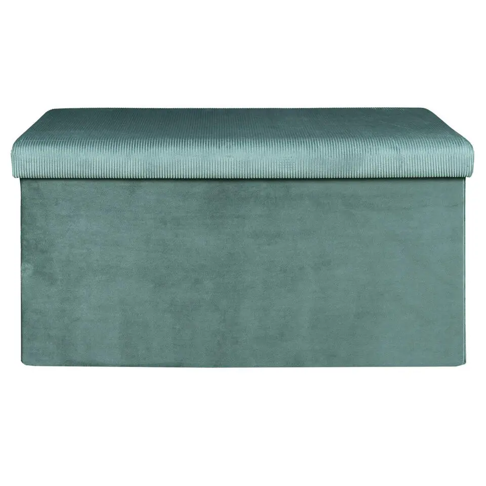 Home Deco Poef Velvet - opbergbox - blauw - 76 x 38 cm