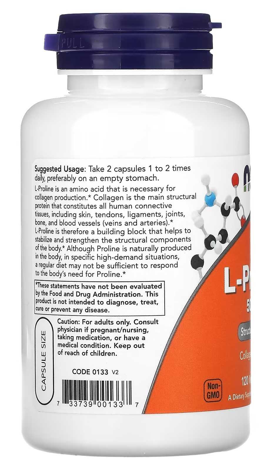 NOW Foods L-Prolina 500mg 120 cápsulas