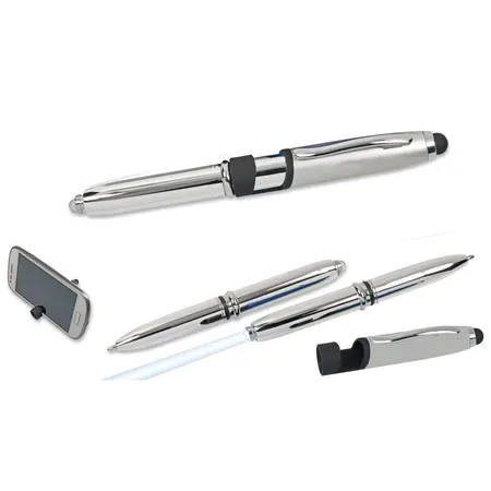 cuurts LED Touchpen Kugelschreiber mit Licht und Smartphone Halterung, silber
