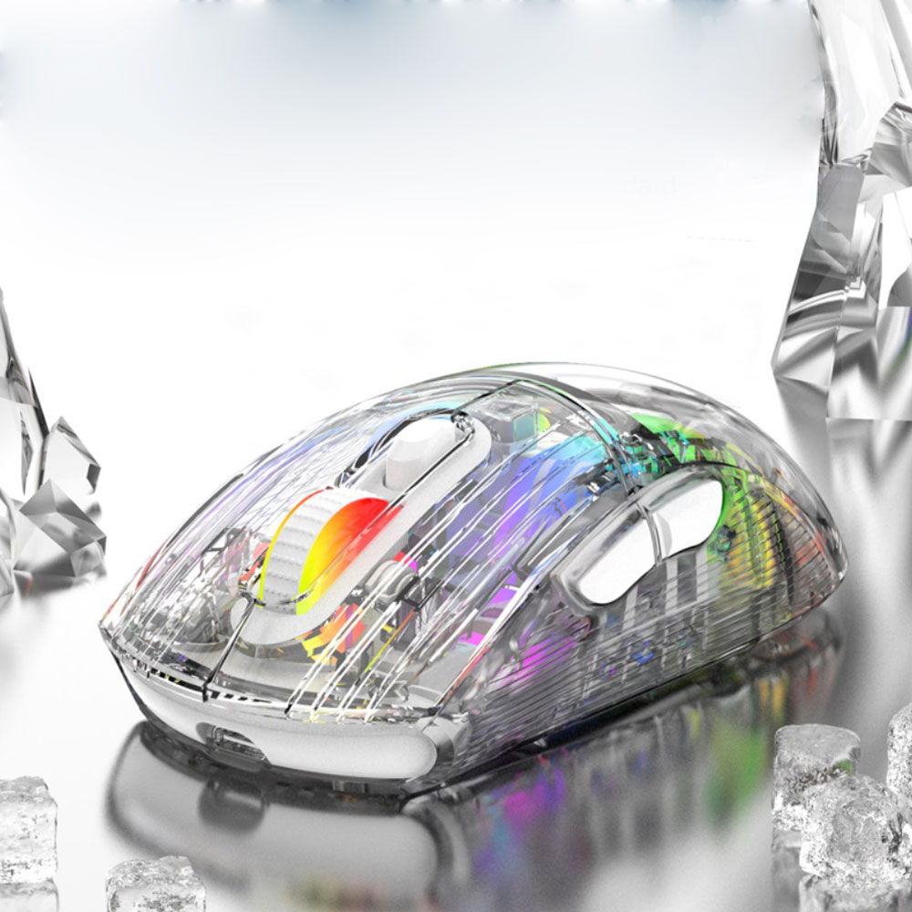 2.4GHz / Bluetooth 5.0 Wireless Gaming Maus 2400 DPI mit Akku (500 mAh) / 7 Tasten und RGB - Transparent