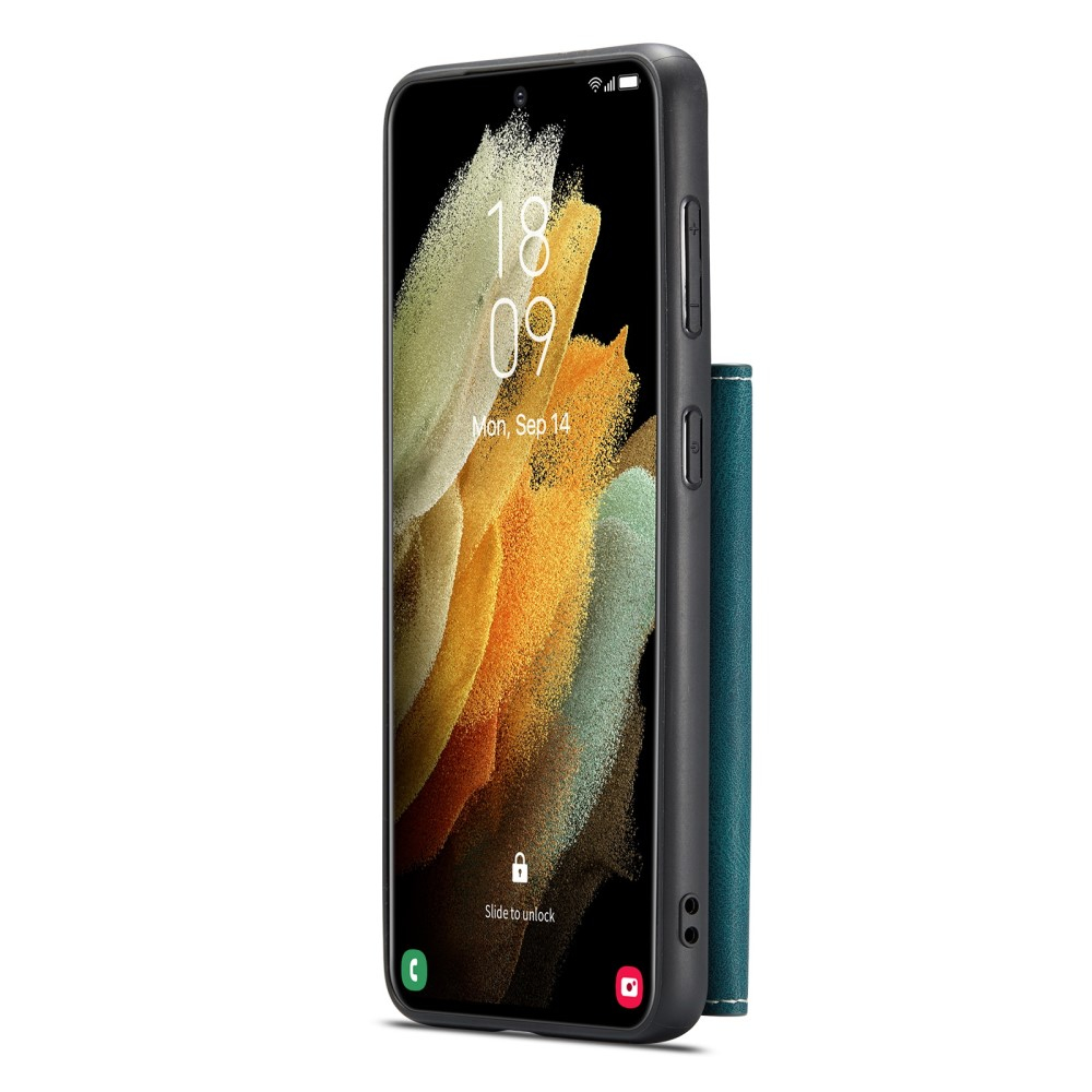2in1 Samsung Galaxy S21 FE 5G Leder Hülle Wallet   Magnetisches Kreditkartenfach  - Grün