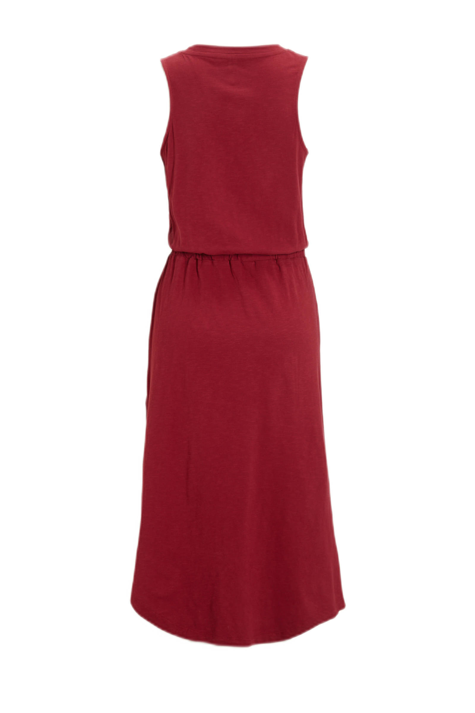 anytime midi jurk met V-hals bordeauxrood