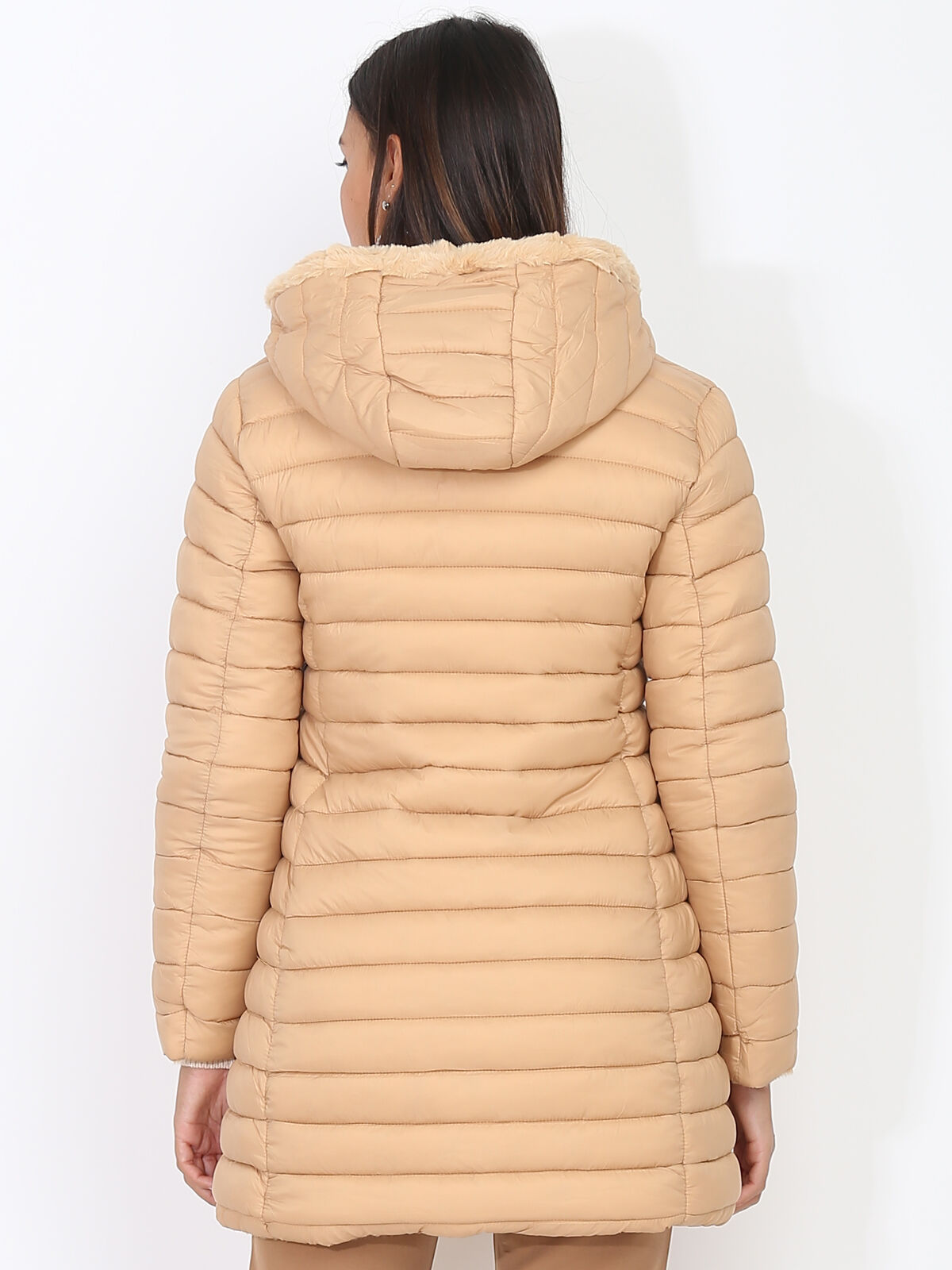 Doudoune réversible fourrée et zippée- Beige foncé