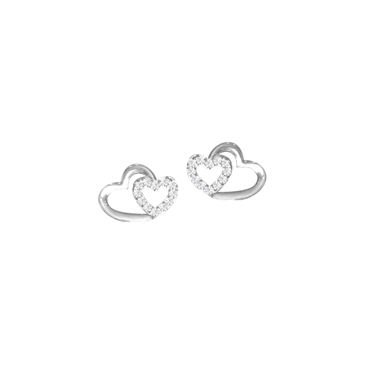 Boucles d'oreilles coeurs en argent 925 rhodié et oxydes de zirconium