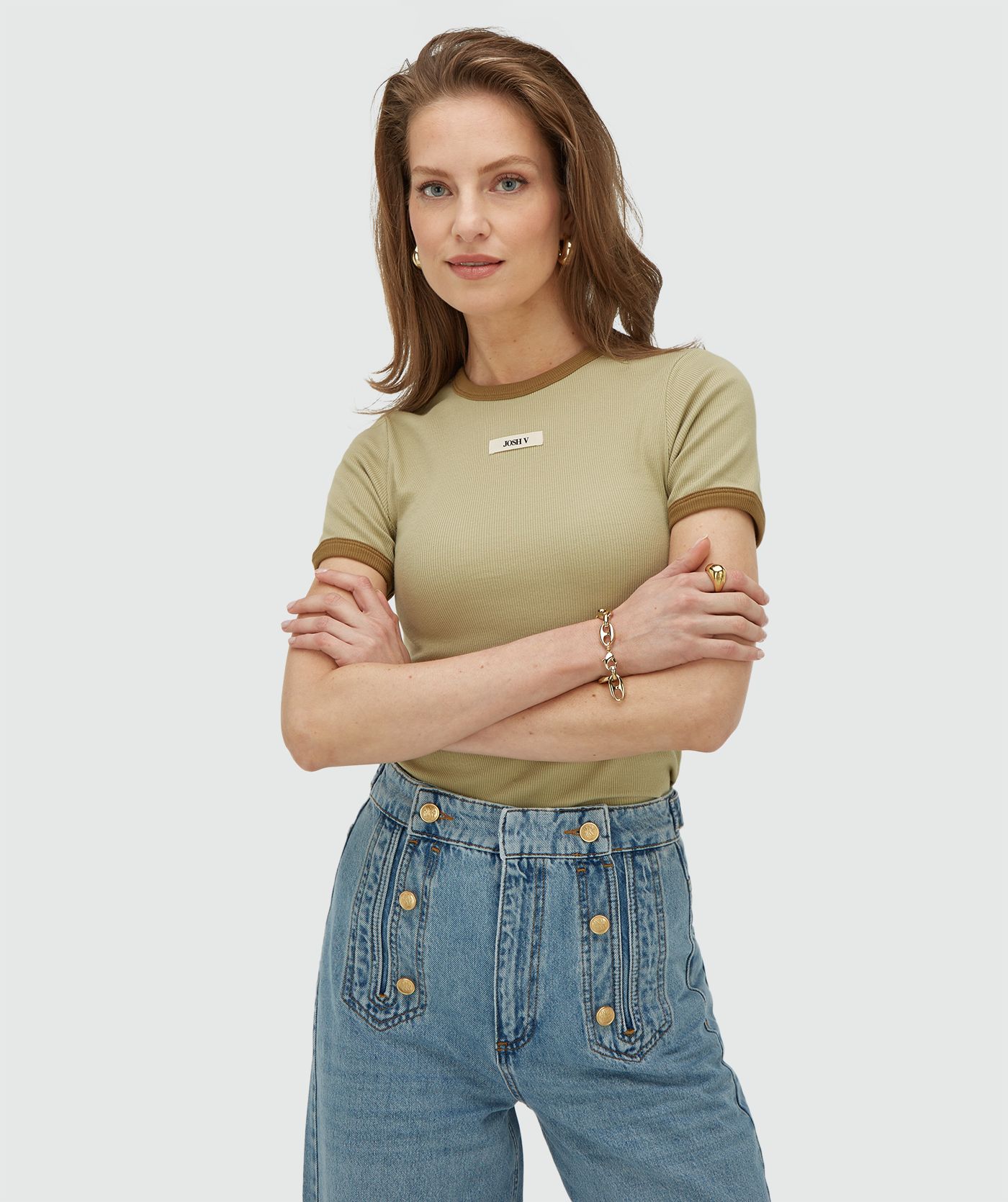JV-CODY slim fit T-shirt met logo - dark pistachio