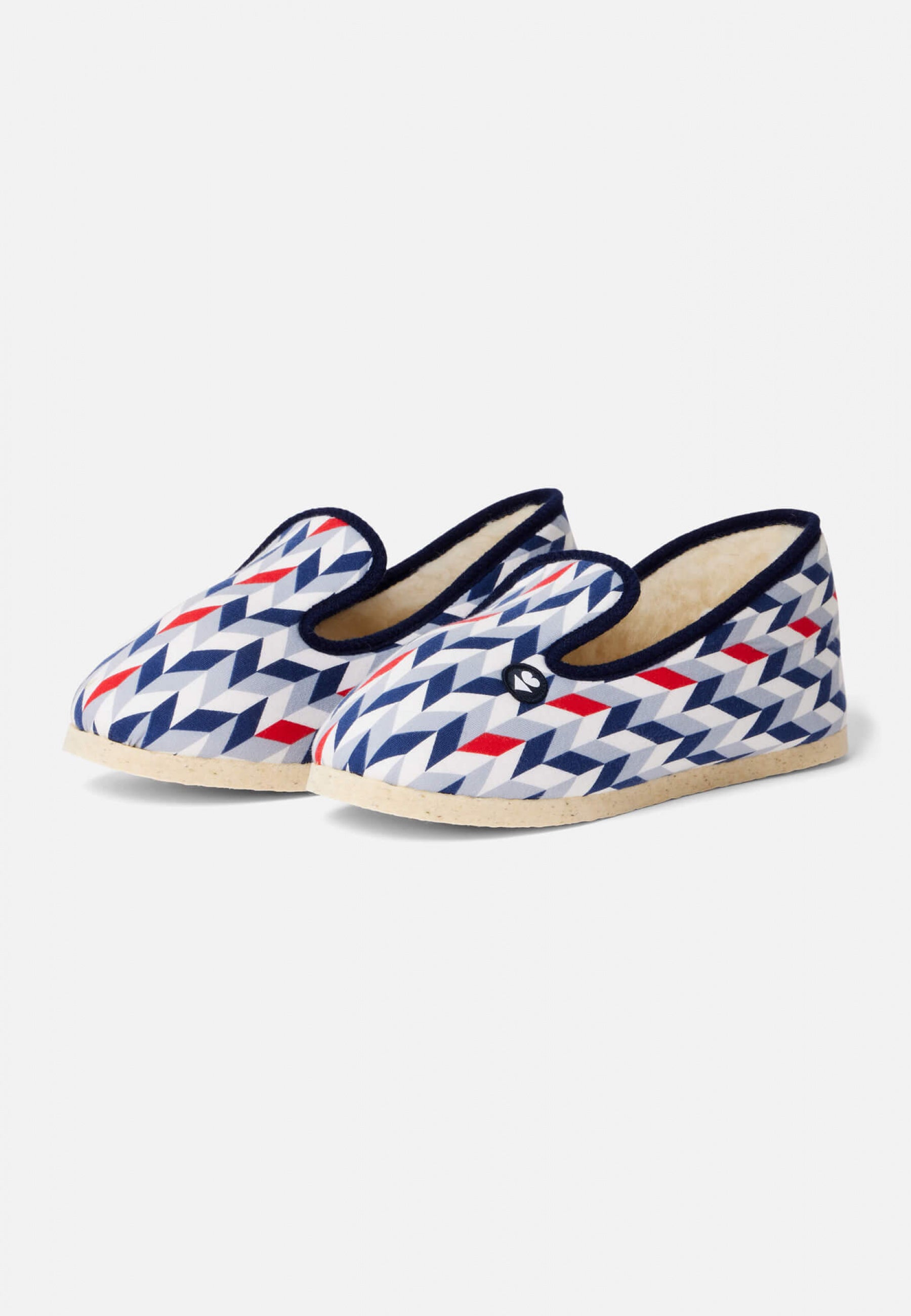 Chaussons d'intérieur en laine-Pantoufles Chevron Bleu Blanc Rouge