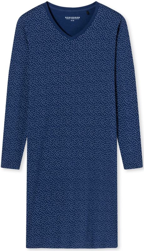SCHIESSER Comfort Essentials nachthemd, dames slaapshirt V-hals lange mouwen gestippeld marineblauw