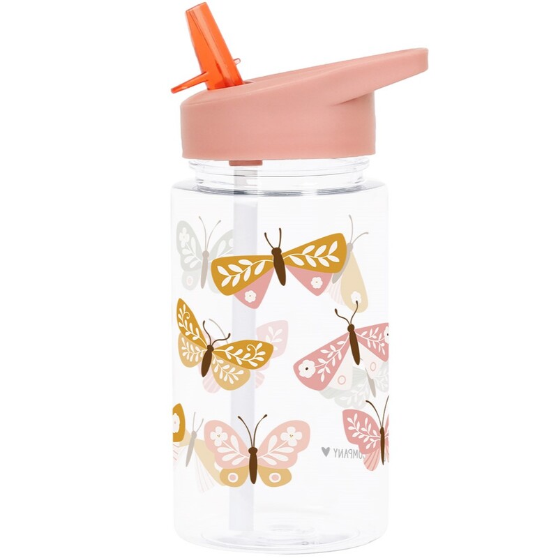 ALLC Trinkflasche Schmetterling, 450 ml, transparent/pink, 1 Stück