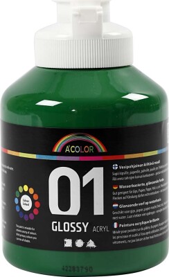 A-Color - Skole Akrylmaling - Blank - Mørk Grøn - 500 ML