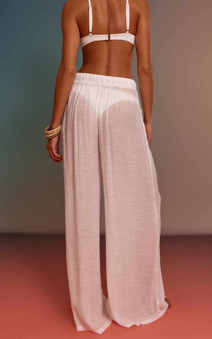 Blanc Pantalon De Plage Palazzo Aspect Lin