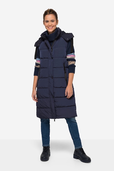 2-in-1-Steppmantel, Langarm abzippbar, Kapuze abzippbar, verdeckter Zipper
