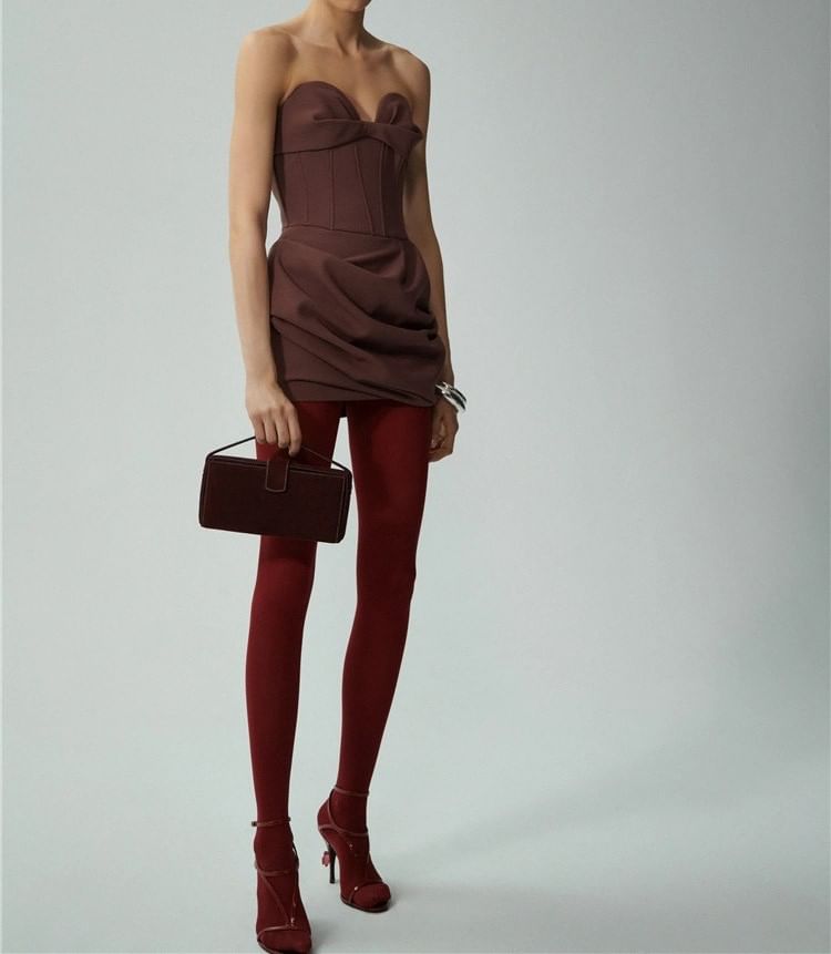 Secolo - Strapless effen mini-korsetjurk met ruches