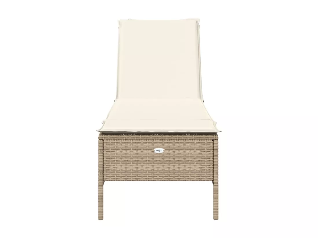 Chaise longue avec coussin beige résine tressée