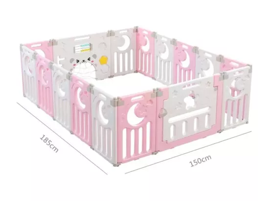 Parc Bébé 16 Panneaux,Barrière de Sécurité Portail Parc XL,Grille de Protection en Plastiqu Ecologiques avec Porte,150x185cm,Rose