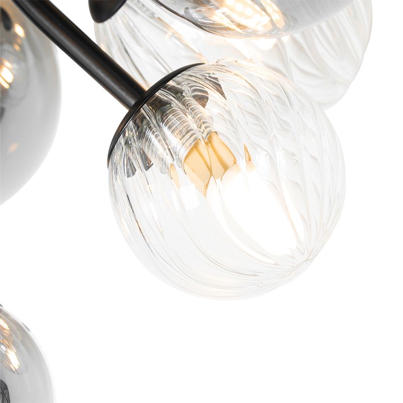 Plafondlamp zwart met smoke en helder glas 10-lichts - Bonnie