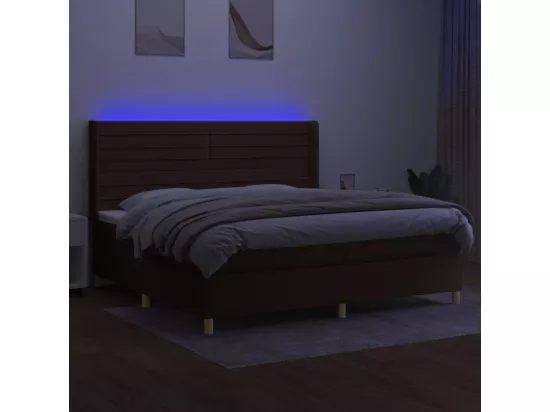 Sommier tapissier matelas et LED Marron foncé 200x200 cm Tissu