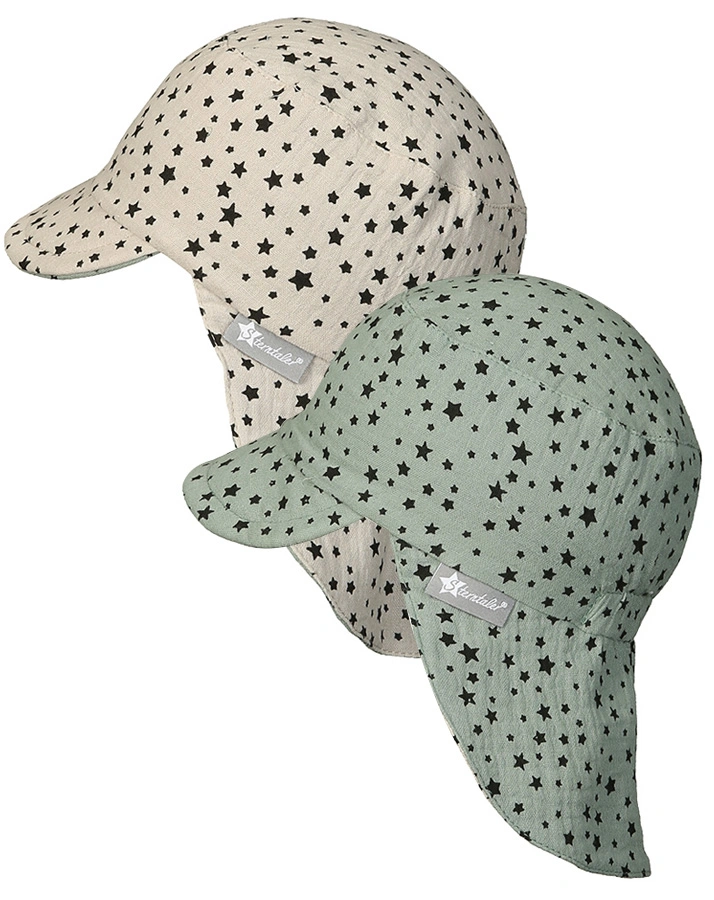 Wende-Schirmmütze STERNE mit Nackenschutz in grün/beige