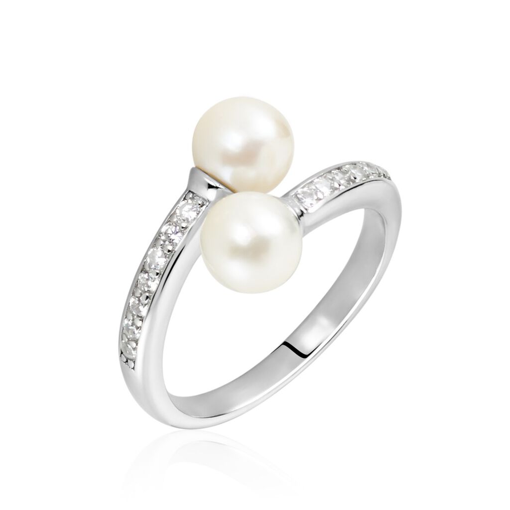 Bague Ajustable Argent Blanc Jeronimo Perle Oxydes De Zirconium