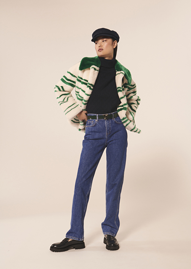 Manteau Mattécru à rayures en fausse fourrure