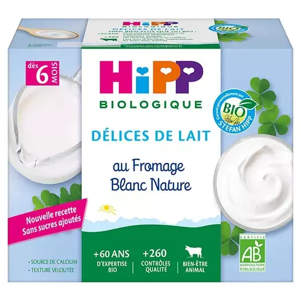 Queijo branco adoçado Hipp Organic Milk Delights +6m 4 x 100g