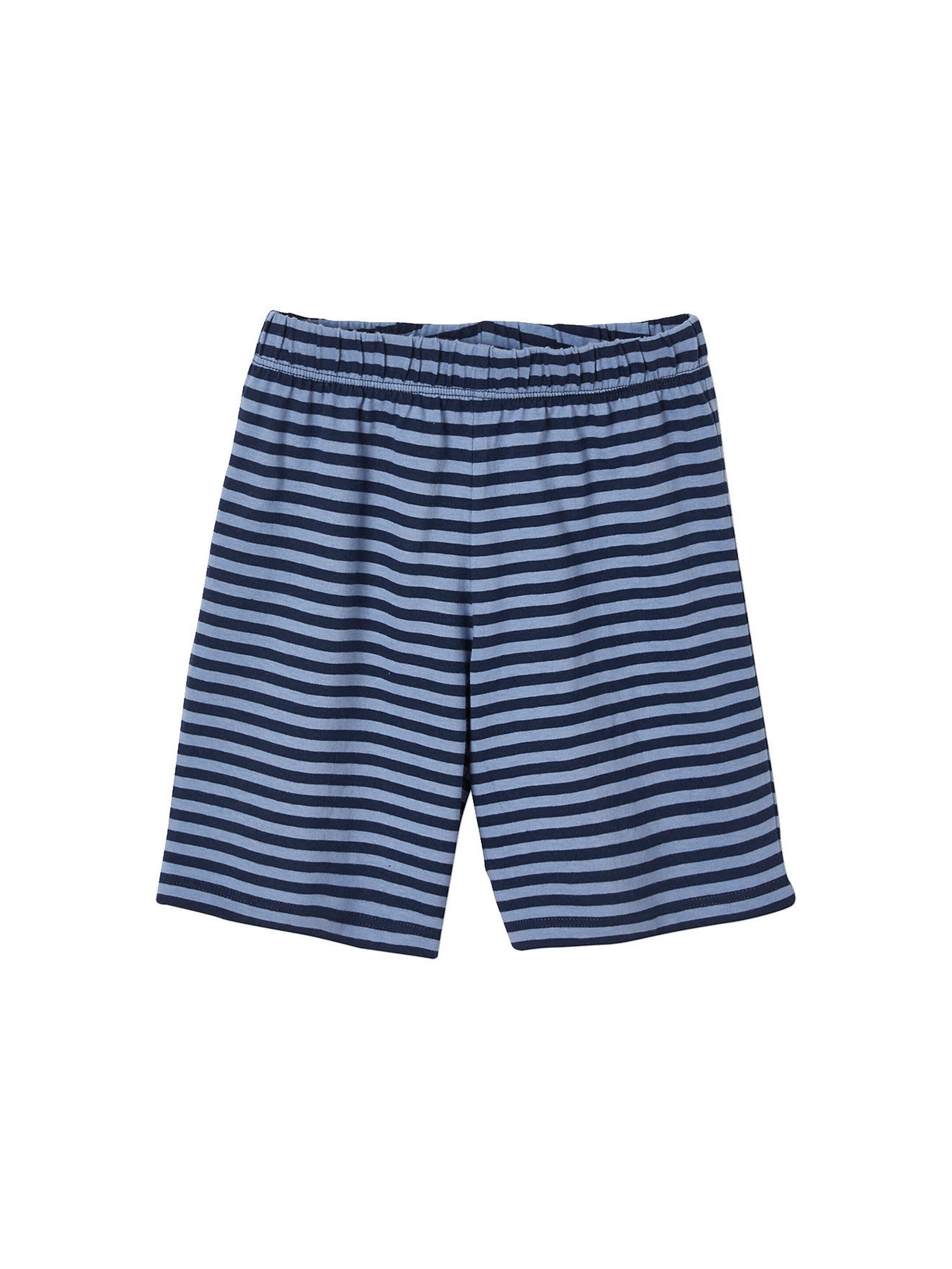 Vertbaudet 2er-Pack kurze Jungen Schlafanzüge, Wale BASIC blau+senfgelb/blau gestreift