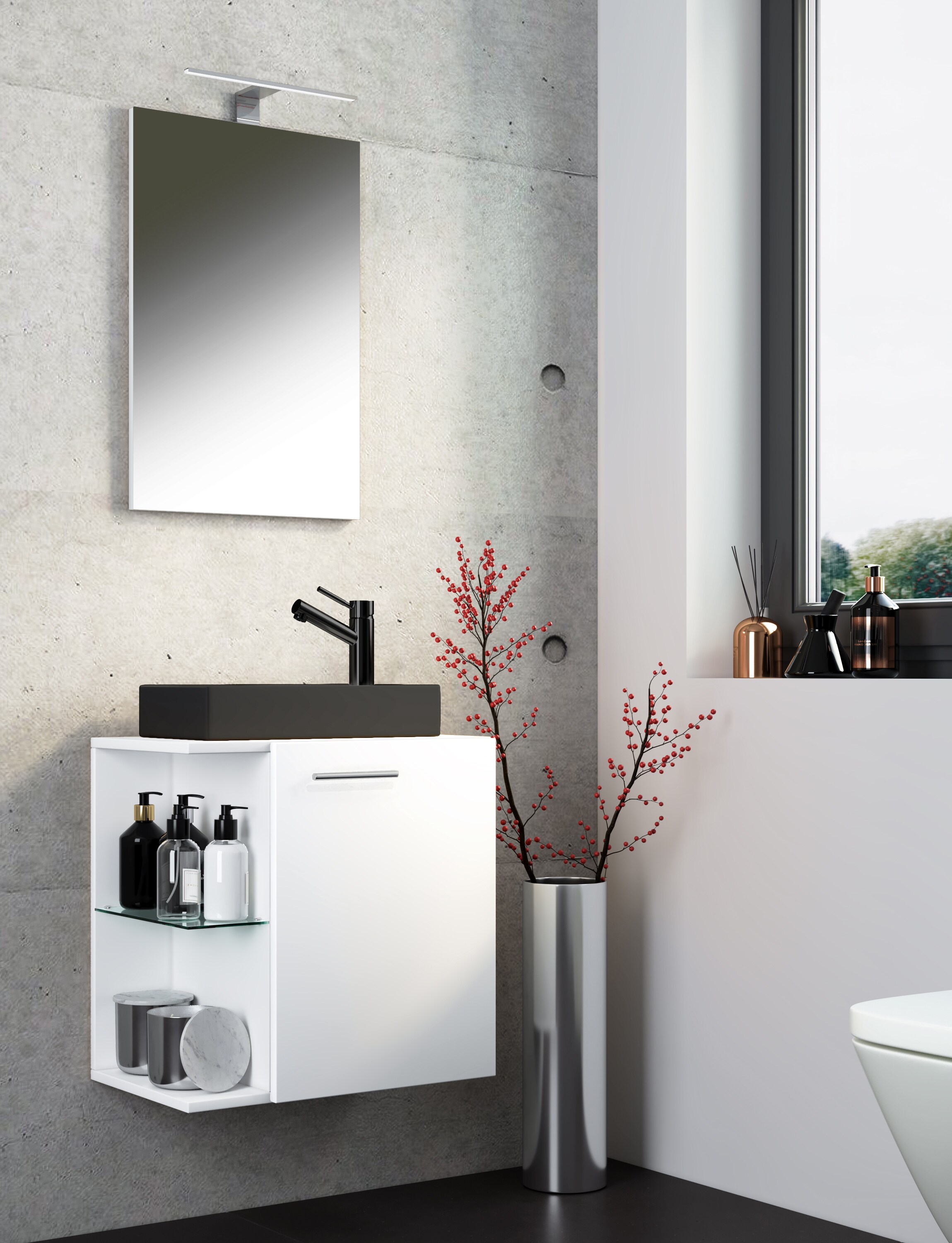 VCM 3-tlg Badmöbel Set Gäste WC Gästebad Waschplatz Waschtisch klein schmal Hausa SC BL