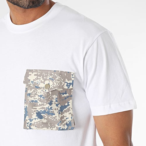 Tee Shirt Poche Blanc Camel Camouflage