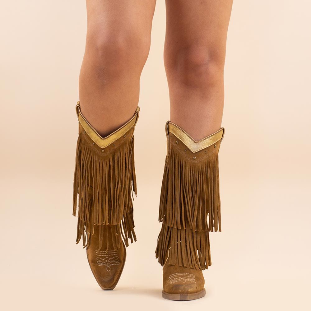 Nemonic 2279 cowboyboots boho fringe tabaco