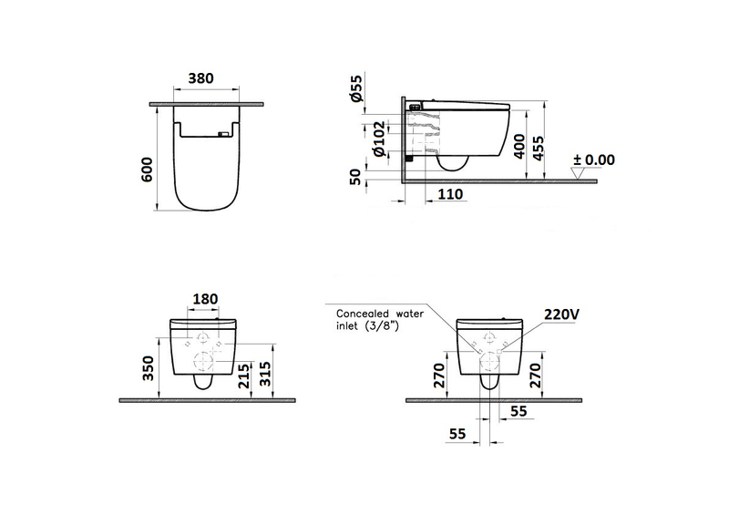 Geberit UP320 toiletset met Vitra V-Care Metropole douche wc