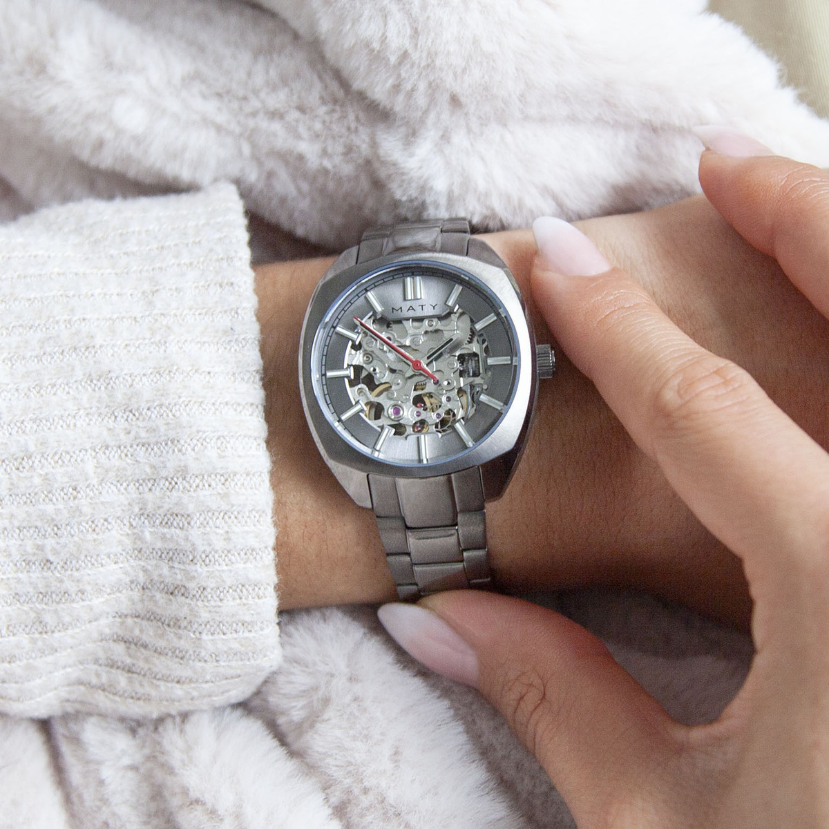 Montre mixte squelette automatique acier bracelet acier