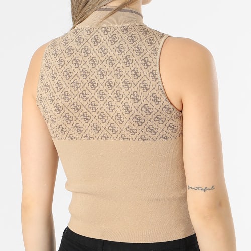 Pull Sans Manches Col Cheminée Femme W3YR26-Z37K0 Beige