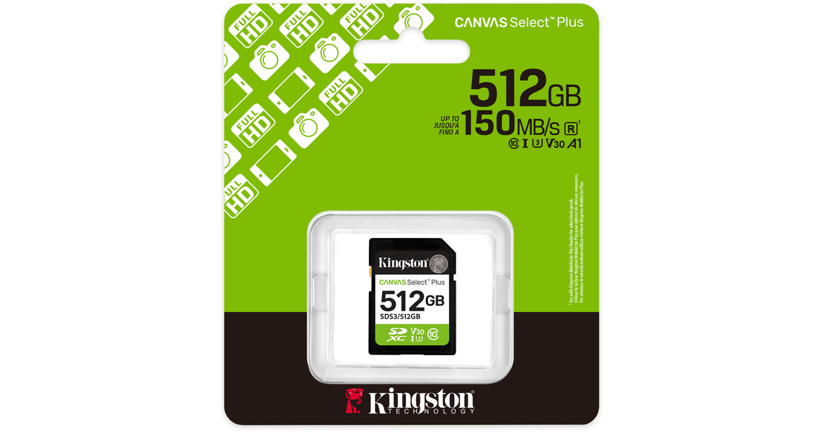 KingstonCanvas Select Plus 512 GB SDXC geheugenkaart  (UHS-I U3, Class 10, V30)