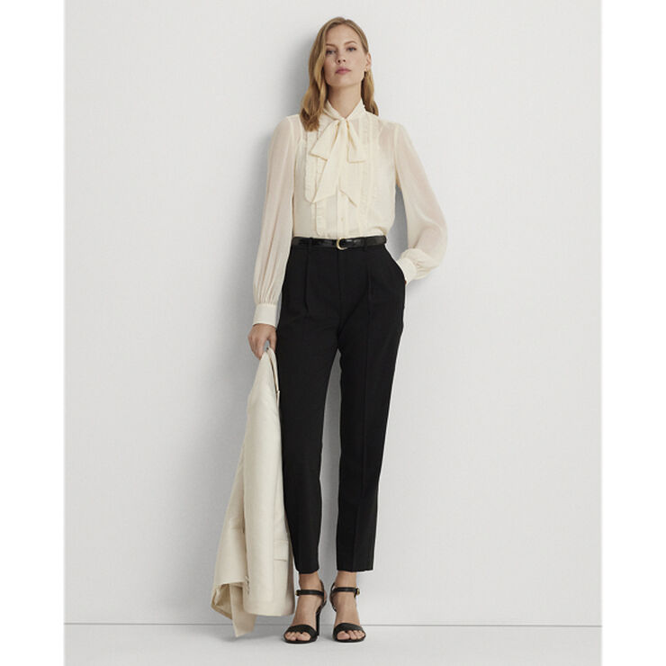 Lauren Ralph Lauren Satin-Stripe Wool Crepe Straight Pant Sort