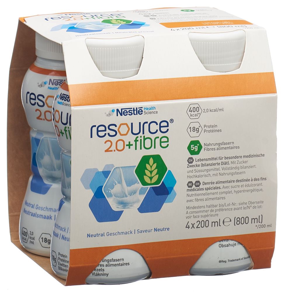 RESOURCE 2.0 Fibre<br>4 × 200 ml, Emulsion zum Einnehmen, Neutral
