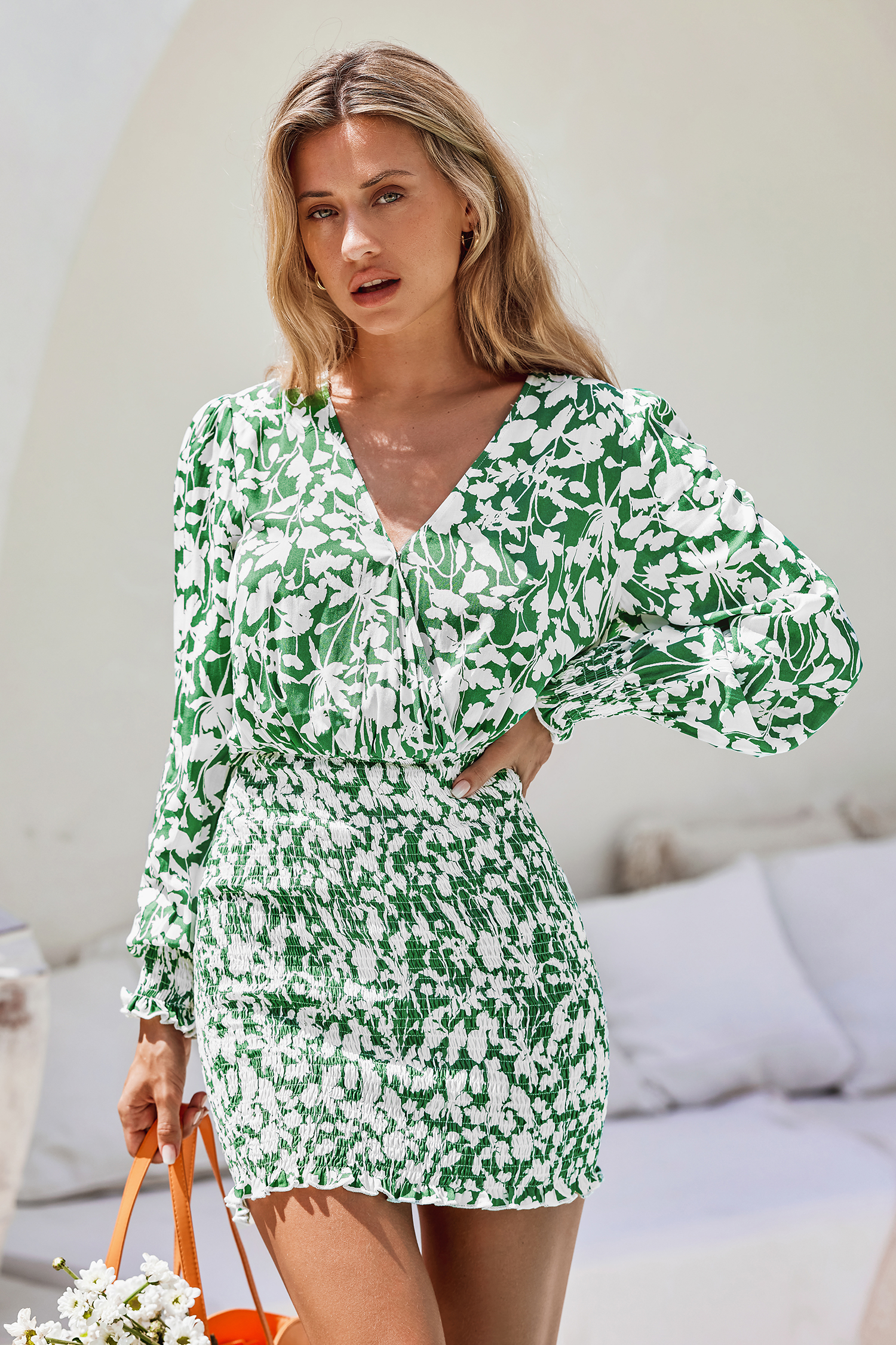 Robe mini à fleurs verte