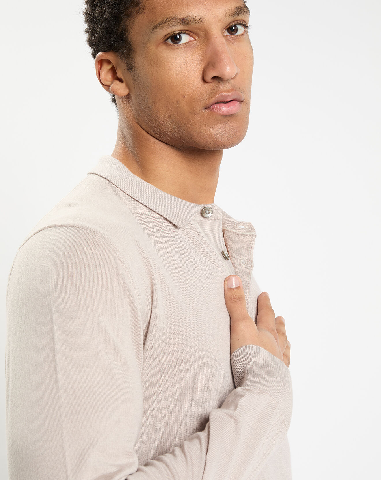 Hackett London Pull polo en Laine & Soie beige
