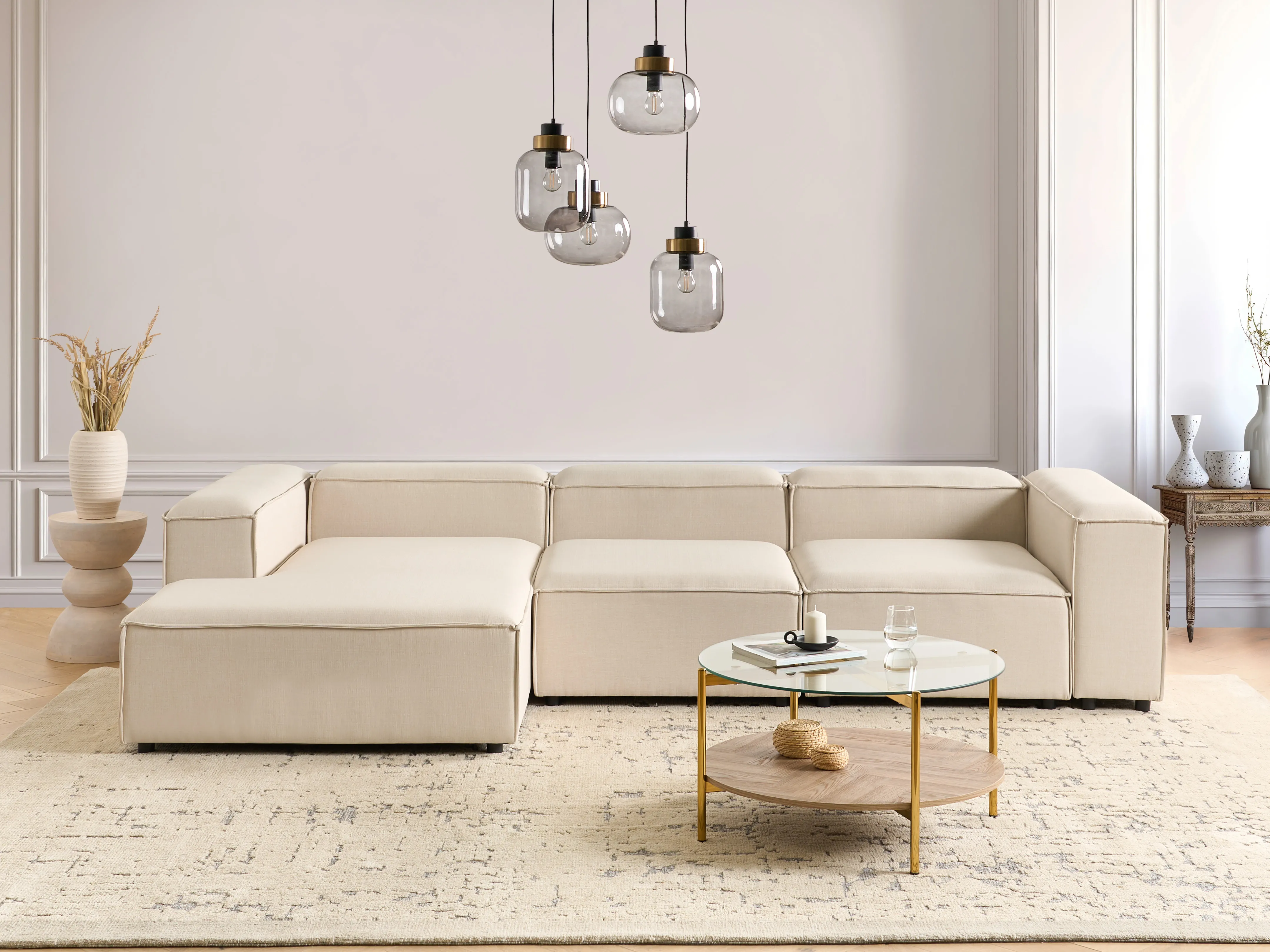 Modulaire hoekbank 4-zits ARDAL Stof Beige rechtszijdig