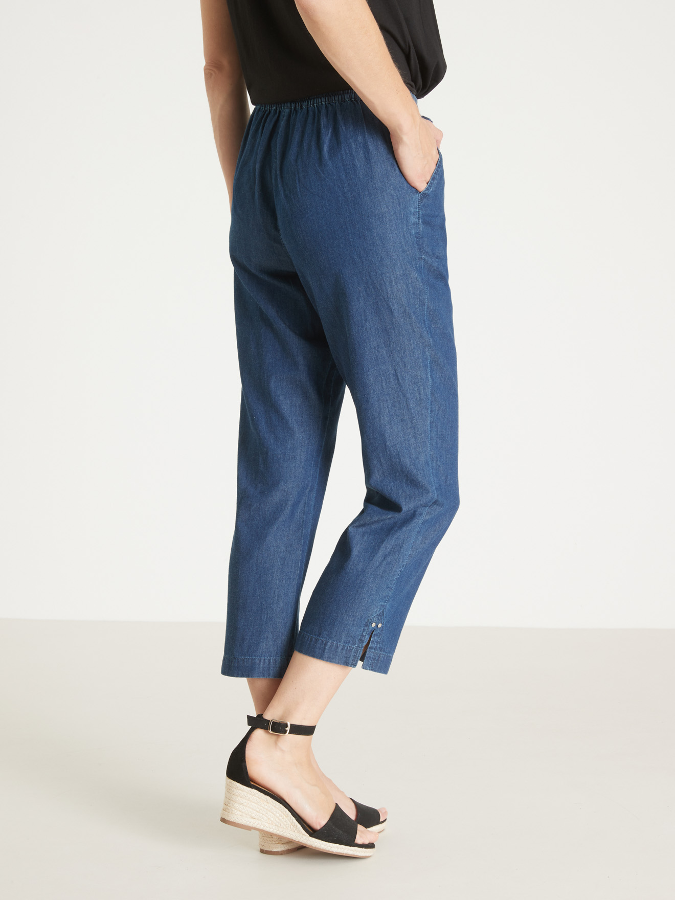 Pantacourt élastiqué en chambray