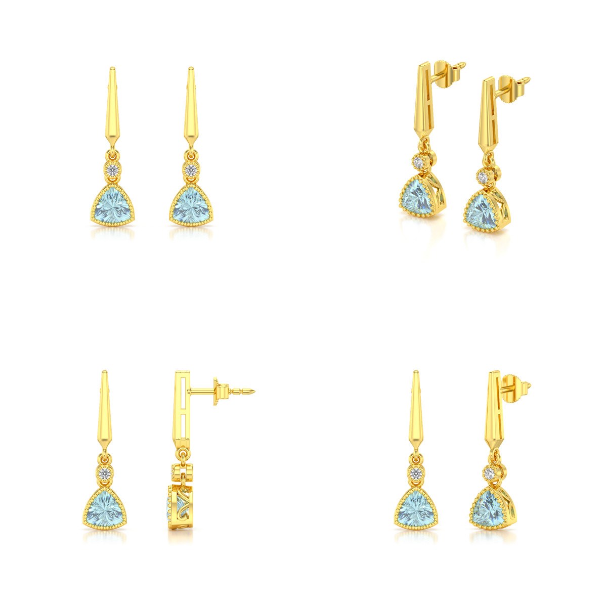 Boucles d'oreilles ADEN Or Jaune Aigue-Marine et Diamant 2.398grs