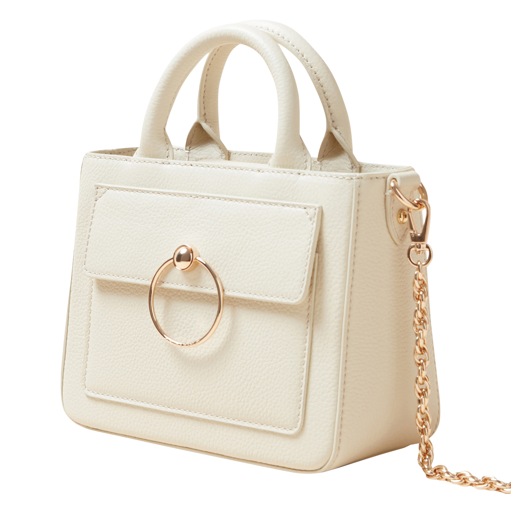 Sac bandoulière en cuir grainé avec chaîne | Beige