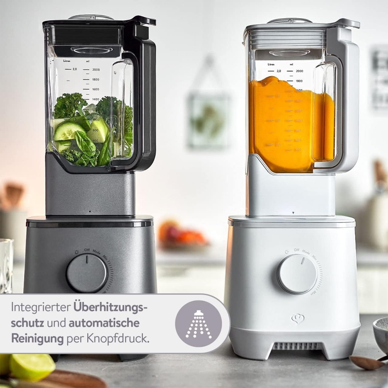 SPRINGLANE Hochleistungsmixer Hanno 2000 W, 32.000 U/min, 4 Programme, Selbstreinigungsfunktion, Standmixer mit 2,5 L Tritan-Behälter ohne BPA, inkl. Edelstahlmixbehälter & To-Go-Mixflasche